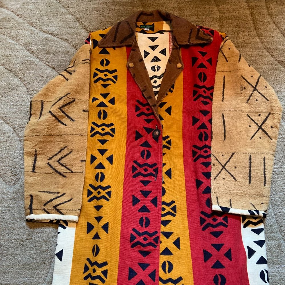 Imani Pamoja Mud Cloth & Cotton Fabric Duster Coat - NWOT